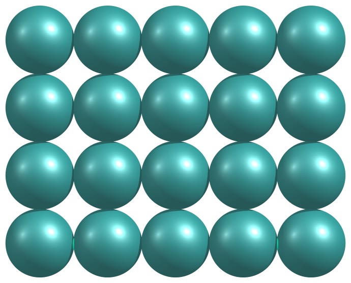 Ordered arrangement of particles in a crystalline solid.