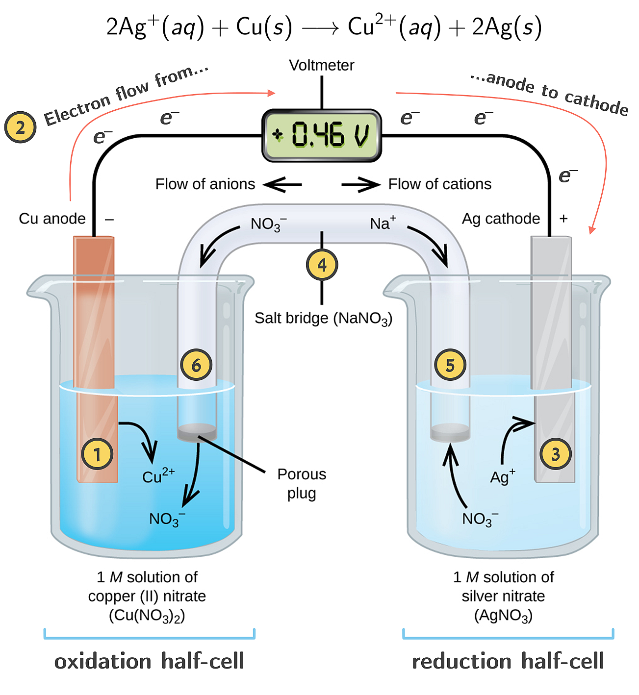 A galvanic cell. Adapted from [openStax](https://openstax.org/books/chemistry-2e/pages/17-2-galvanic-cells)