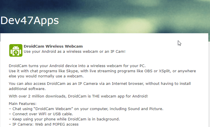 Download DroidCam to your PC